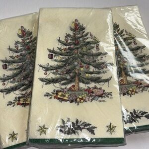 Spode Christmas Tree Cream Dinner Napkins Holly with two Stars set of 3